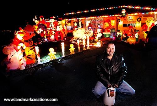 yard inflatables at night