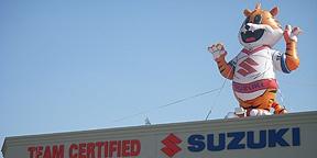 Suzuki Inflatable Tiger Mascot on Dealership Rooftop