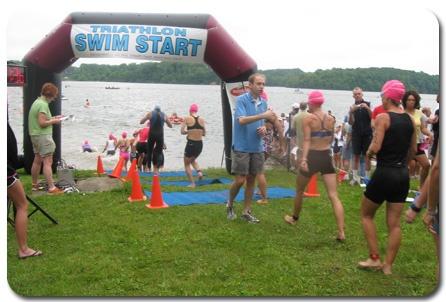 Tuxedo Brothers' Inflatable Arch at Start of Triathlon