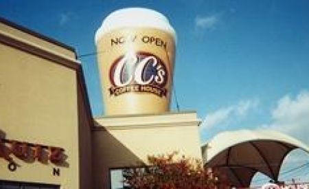 Inflatable Coffee Cup on CC's Rooftop
